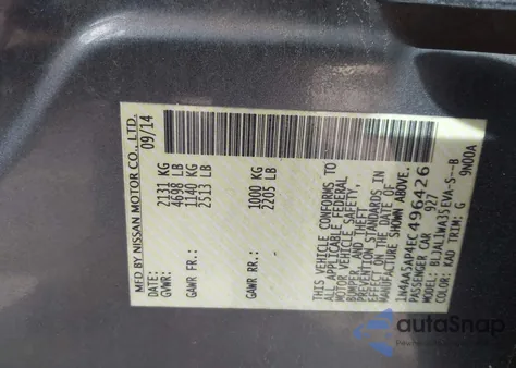 2014 Nissan Maxima 3.5 Sv from USA, damaged, VIN 1N4AA5AP4EC496426